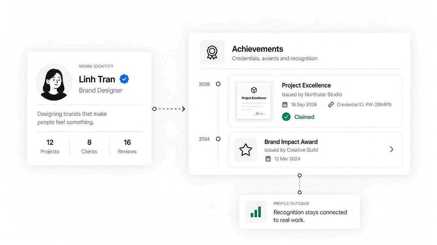 Achievements and credentials connected to one professional profile.