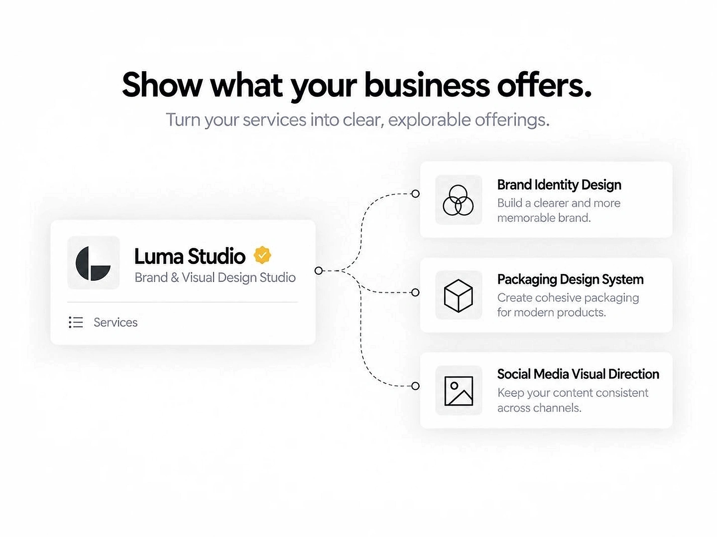 A business profile connecting Lumos Studio to multiple clearly packaged services.